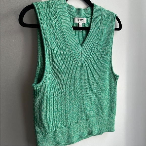 COS Green Marled Knit V Neck Pullover Sweater Vest Light Academia S - Picture 7 of 12